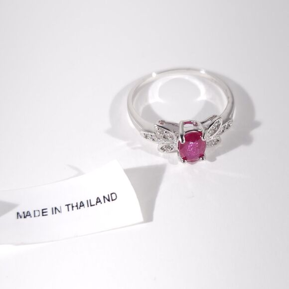 Niassa Ruby 1.1 Carats and White Zircon Ring Size 9 - Picture 7 of 10